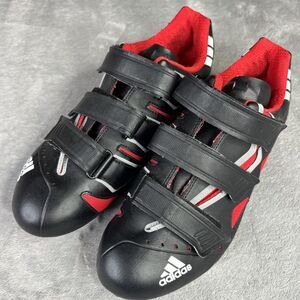 Vintage Adidas‎ Road Cycling Shoes Mens 10.5 Black Red 3 Strap Clipless